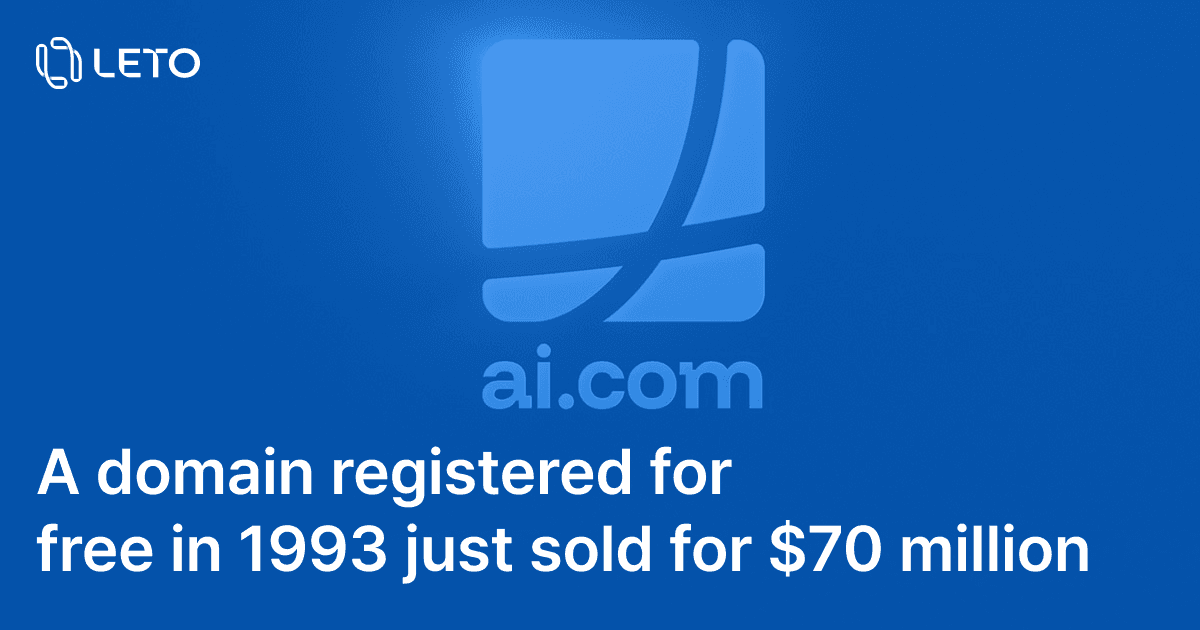 A domain registered for free in 1993 just sold for $70 million